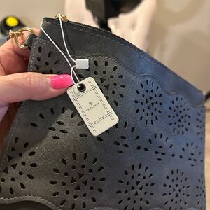 New black and grey leather and suede bag